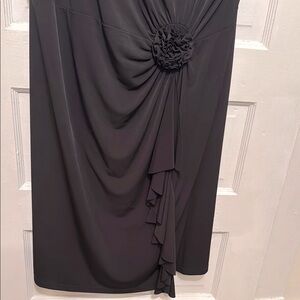 Black Cap Sleeve Dress with Rosette Ruffle Detail
